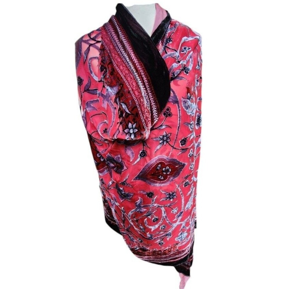 Alkaram Velvet Burnout Shawl 'Winter Collection' Viscose Rich Reds Boho Gypsy